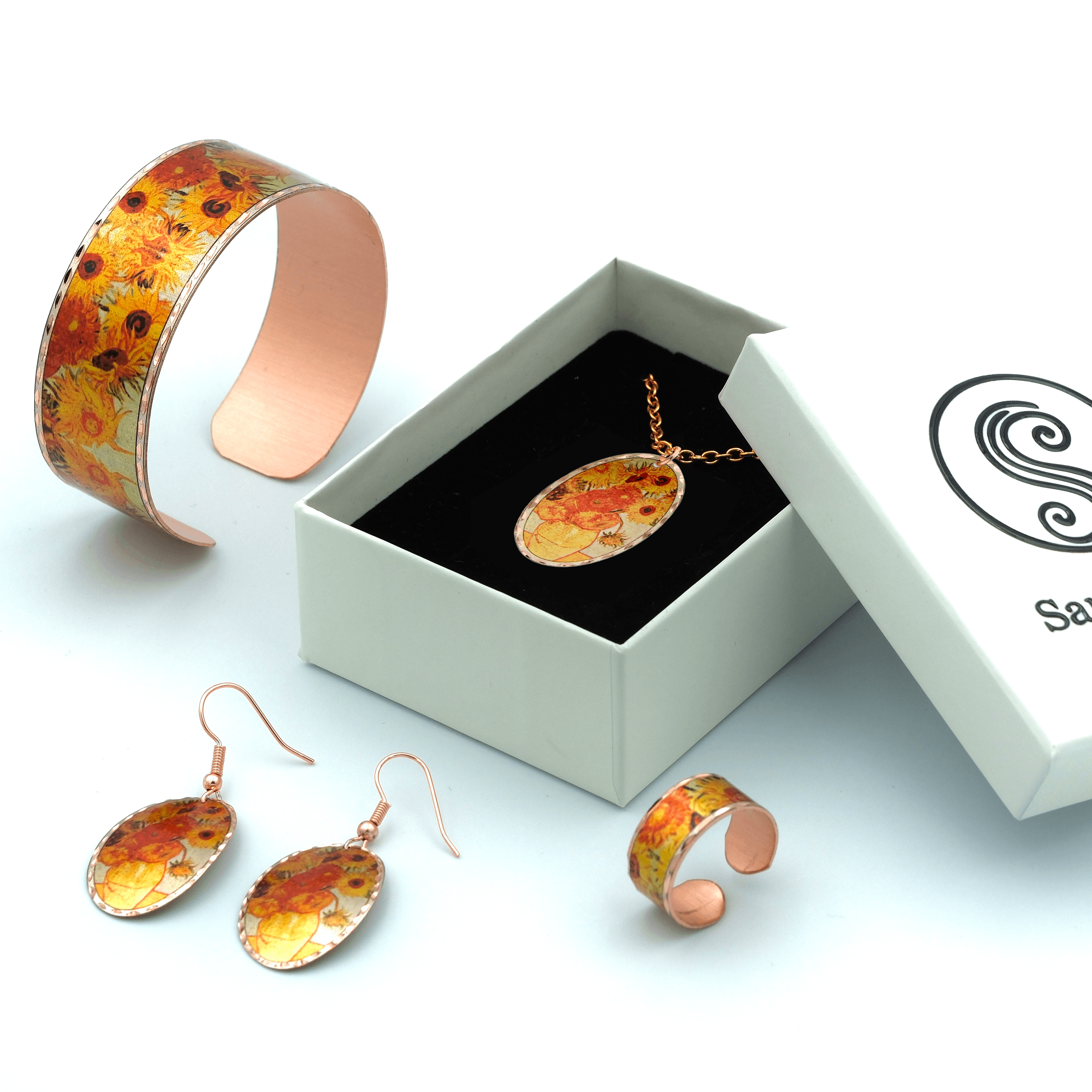 Vincent van Gogh “Vase with Fifteen Sunflowers” Sanatsal Takı Seti